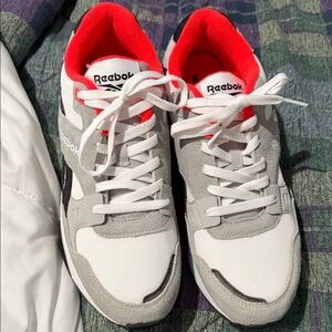 Reebok Gray and White Sneakers with Red Highlights